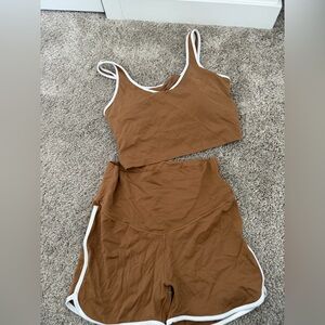 Aerie Brown Skirt Set with White Trim